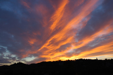 Coucher de soleil, plaine du Pô, Italie
