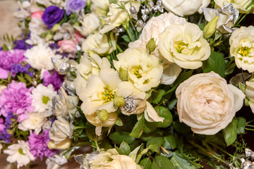 Fototapeta na wymiar Colorful flower bouquet close up. Flowers as present concept