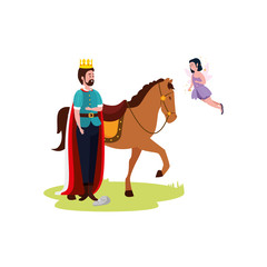 king with horse and fairy flying vector illustration design
