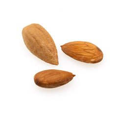 tasty almonds nuts isolated on white background
