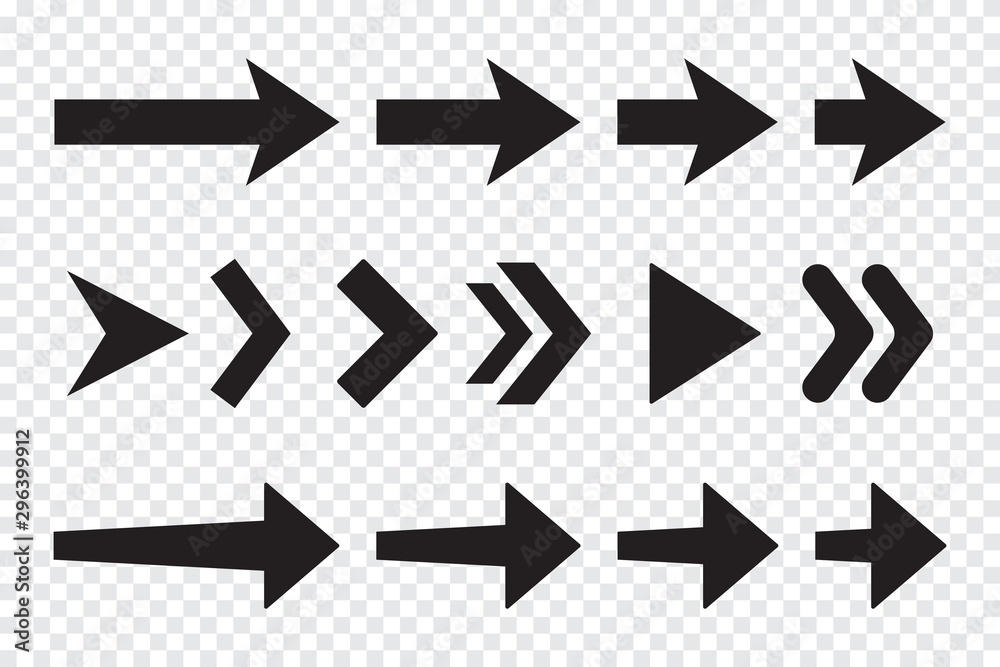 Aufkleber Set of black arrows. Arrow icons on a transparent background. Arrow buttons for design. Big collection of black arrows