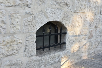 Barred Window in Stone Wall at The Alamo