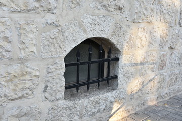 Barred Window in Stone Wall at The Alamo