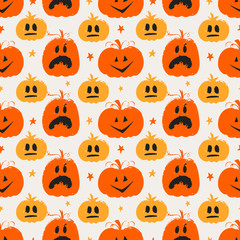 Halloween seamless pattern with pumpkins and stars