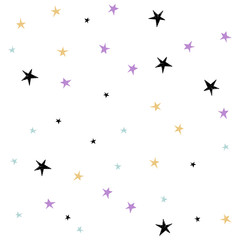 Set of cute hand drawn star. Abstract vector background with multicolored cute handdrawn starry.