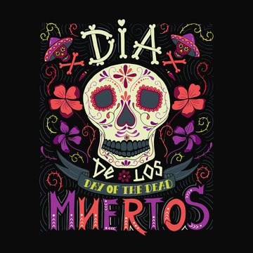 Day of the Dead vector poster, scull illustrations
