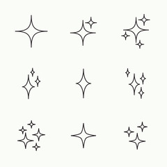Set of vector stars sparkle icon. Bright firework, twinkle, shiny flash. Sparkles symbols vector. Glowing light effect star collection.
