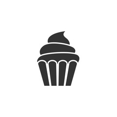 Cupcake black isolated vector icon. Cupcake with cream glyph symbol.