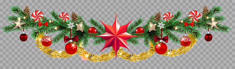 Decorative border with fir and balls