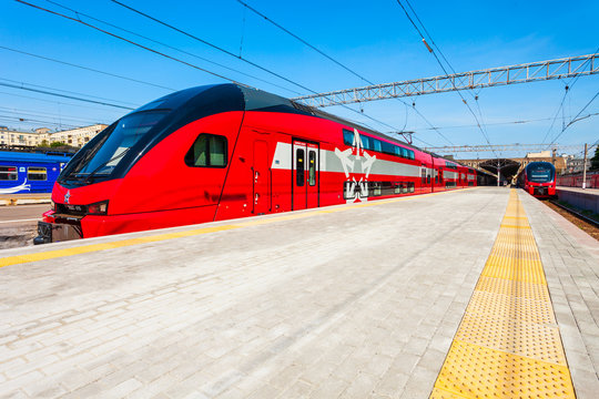 Double-decker Aeroexpress train in Moscow