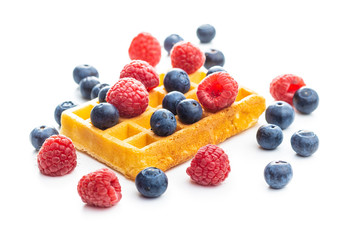 Waffles with blueberries and raspberries.