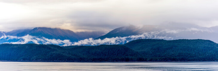 Panorama of Shoreline of Mountains, clouds