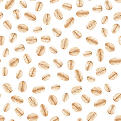 Oat flakes seamless pattern. Vector illustration of healthy cereals in cartoon flat simple style. Oatmeal, muesli isolated on white background.