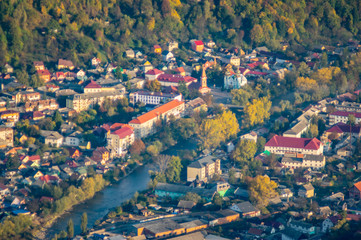 Fototapeta premium Village in the mountains in autumn