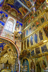 Fototapeta na wymiar Frescoes and icons of Cathedral of the Nativity in the Kremlin of Suzdal, well preserved old Russian town-museum. A member of the Golden ring of Russia