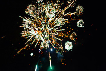 Fireworks light up the sky with dazzling display. colorful fireworks on the night sky background.