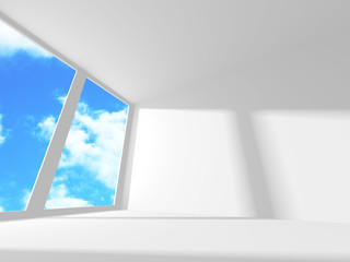 Naklejka na ściany i meble Futuristic White Architecture Design on Cloudy Sky Background