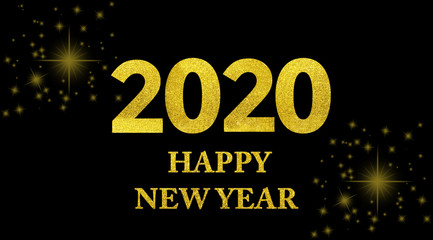 Happy new year 2020. Gold glitter texture on black background