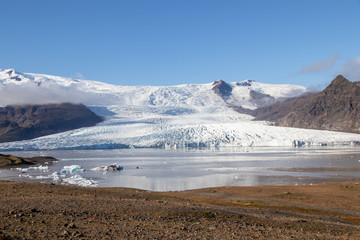 Glacier lake in Iceland Snow-covered