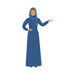 Muslim girl in a traditional ethnic blue hijab. Vector illustration in flat cartoon style.