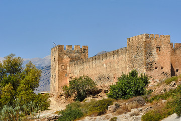 Fototapeta na wymiar Stone blanks Venetian fortress walls on the island of Crete.
