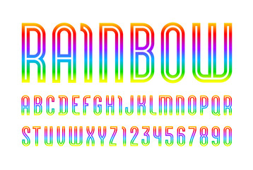 Trendy font, vibrant modern alphabet, uppercase letters and numbers with gradient, vector illustration 10eps