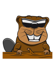 Biber lustig witzig baum niedlich Sonnenbrille Holz Damm Wasser Wald Tier Nagetier schwimmen Bach Fluss Fell mehrfarbig