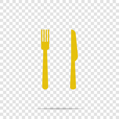 Fork and knife vector icon on transparent background. Symbol eat.