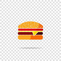 Hamburger vector icon on transparent background.
