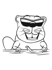 Biber lustig witzig baum niedlich Sonnenbrille Holz Damm Wasser Wald Tier Nagetier schwimmen Bach Fluss Fell einfarbig