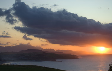 A cloudy sunset by the sea at the Cantabrian sea, Gerra, Cantabria, Spain