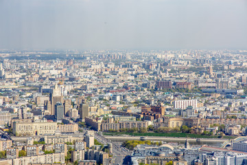 Aerial photography. View of Moscow in summer. Luzhniki stadium Moscow river, TV tower.