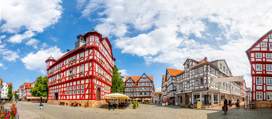 Panorama vom Rathaus und Marktplatz, Melsungen, Hessen, Deutschland 
