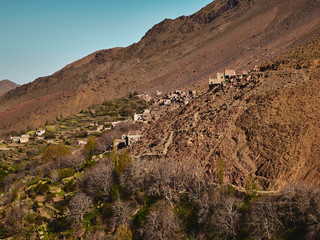 View of High Atlas mountain village Tacheddirt near Imlil in Morocco Africa