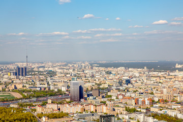 Aerial photography. View of Moscow in summer. Luzhniki stadium Moscow river, TV tower.