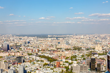 Aerial photography. View of Moscow in summer. Luzhniki stadium Moscow river, TV tower.