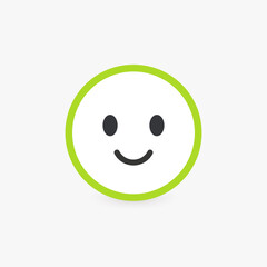 Smiling face, good customer review and emotional assessment of goods or services quality. Round vector icon with bright light green contour, flat emoticon button.