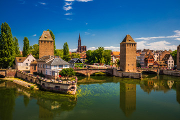 Fototapeta na wymiar Medieval bridge Ponts Couverts, Barrage Vauban, Strasbourg, Alsace, France, Europe