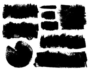 Vector set of hand drawn brush strokes, stains for backdrops. Monochrome design elements set. One color monochrome artistic hand drawn backgrounds.