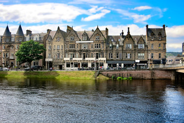 Fototapeta na wymiar Victorian Houses in Inverness Scotland next to the ness river 