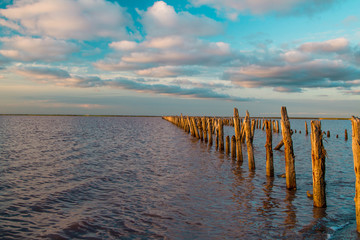 Lake under cloudy sky