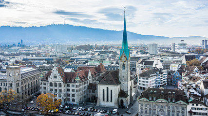 Downtown of Zurich. Beautiful view of the historic city center of Zurich - obrazy, fototapety, plakaty