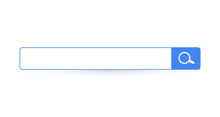 Search bar. Horizontal linear border with text input field, magnifying glass icon in frame. Simple flat searching button design for seo, networking technology, web ui, internet navigation, web browser