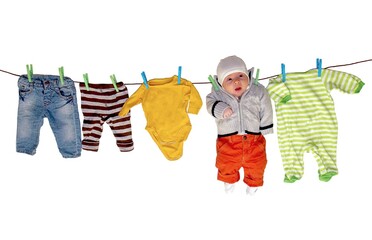 Baby drying inline with clothes, conceptual funny creative picture
