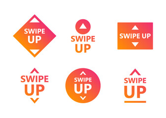 Swipe up icon set isolated on white background for social media stories, scroll pictogram. Modern gradient. Arrow up logo for blogger