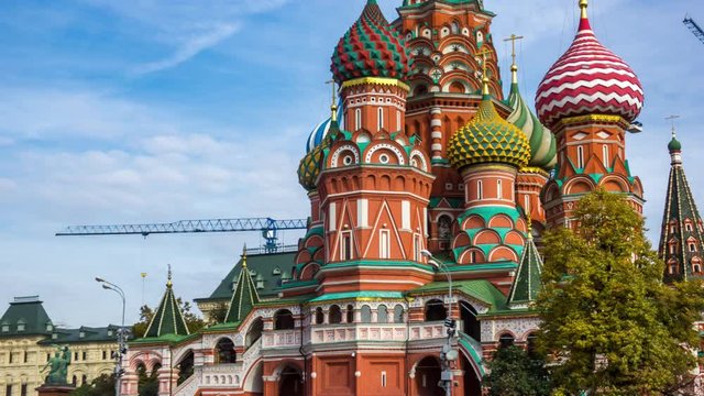 Moscow Red Square, timelapse view of St. Basil's Cathedral