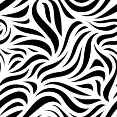 Full Seamless Abstract Pattern. Monochrome Vector. Black and White Curved Lines for Dress Fabric Print. Design for Textile and Home Decoration. 