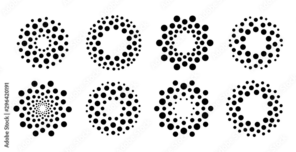 Poster dot logo set. abstract technology round sign set. black circles icon collection. modern flat simple 