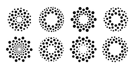 Dot logo set. Abstract technology round sign set. Black circles icon collection. Modern flat simple symbol idea. Concept design for business. Isolated vector logotype.
