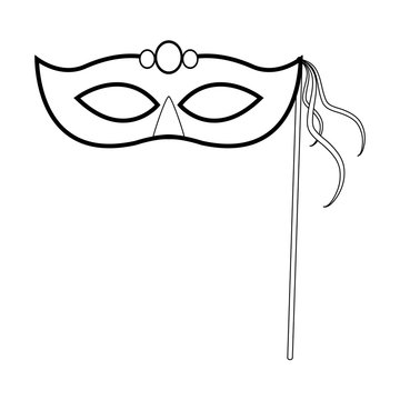 carnival mask on stick icon, flat design